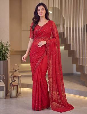 Red designer bidds handwork saree 1