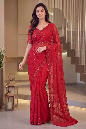 Red designer bidds handwork saree