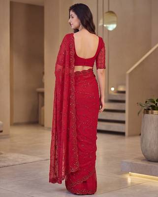 Red designer bidds handwork saree 3