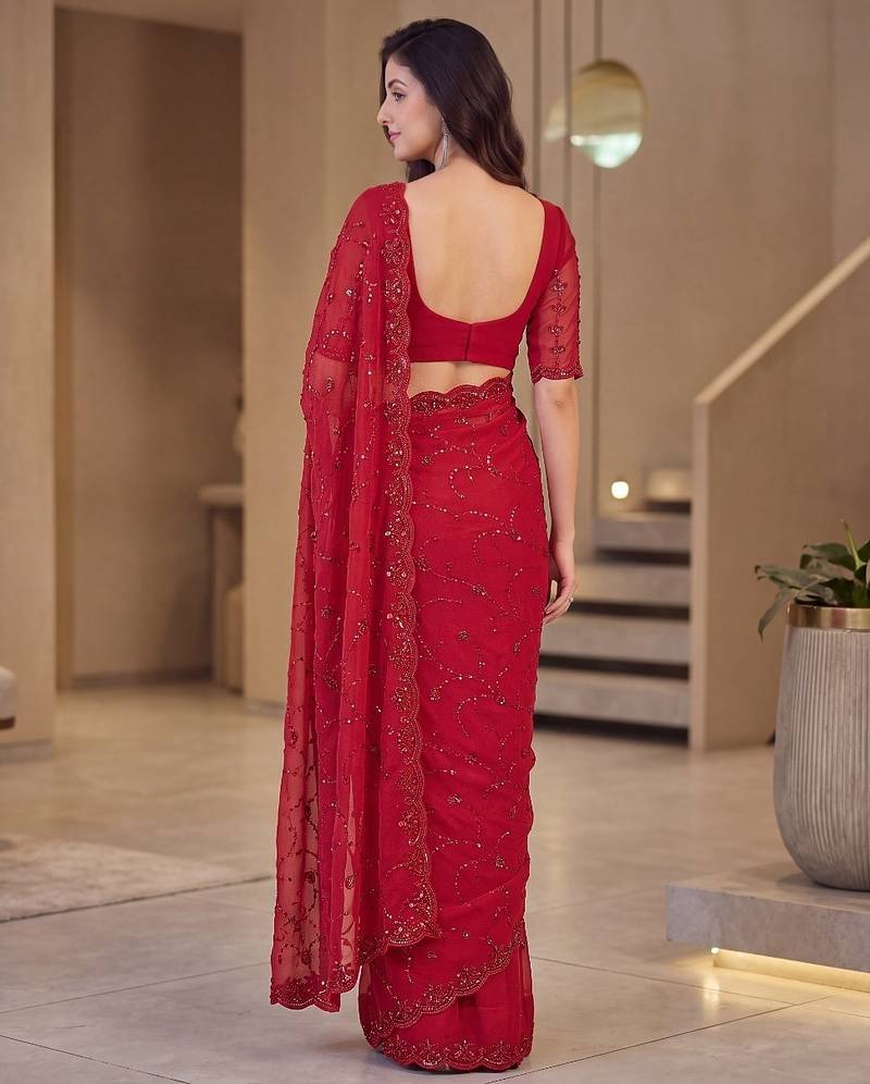 Red designer bidds handwork saree