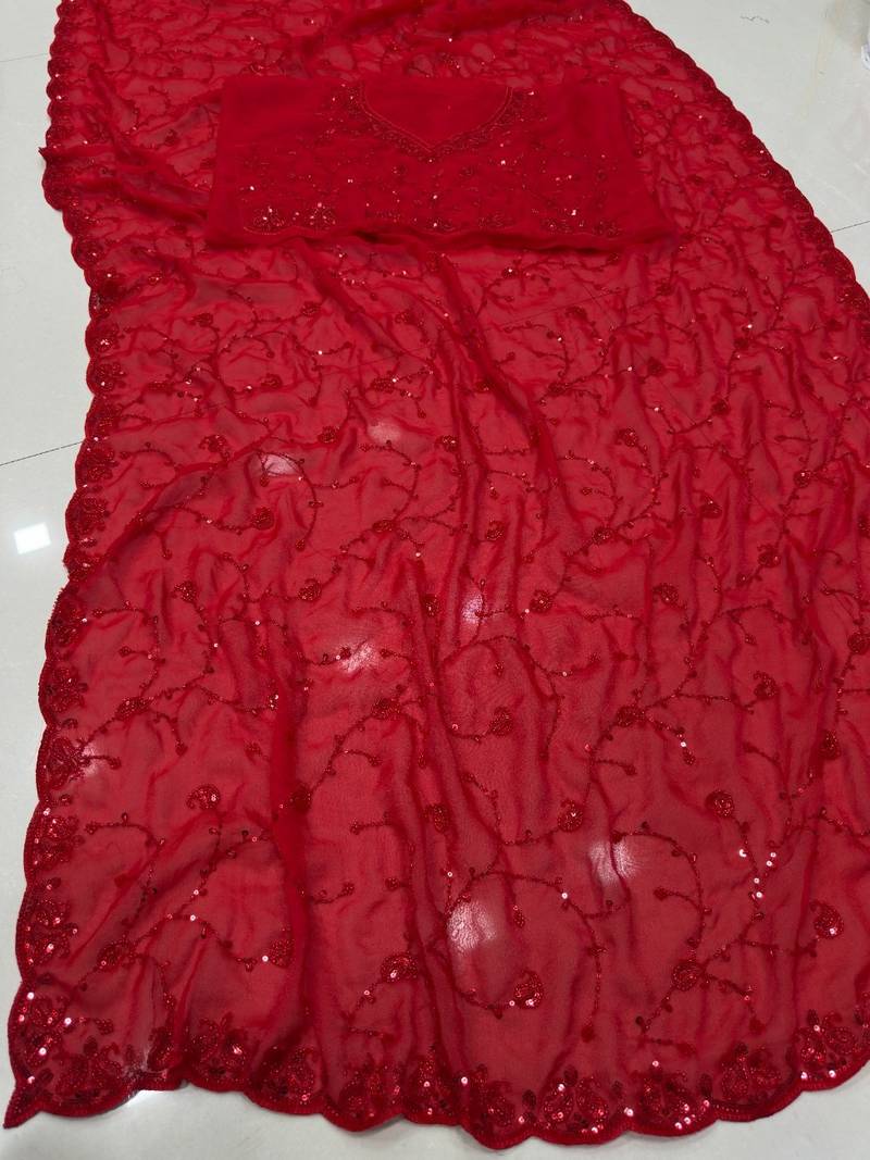 Red designer bidds handwork saree