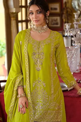 Women Ethnic Motifs Embroidered Regular Mirror Work Kurta with Palazzos & Dupatta