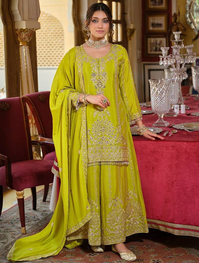 Women Ethnic Motifs Embroidered Regular Mirror Work Kurta with Palazzos & Dupatta