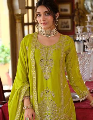 Women Ethnic Motifs Embroidered Regular Mirror Work Kurta with Palazzos & Dupatta 3