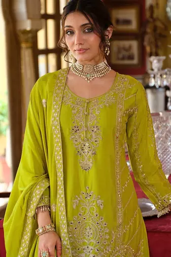 Women Ethnic Motifs Embroidered Regular Mirror Work Kurta with Palazzos & Dupatta
