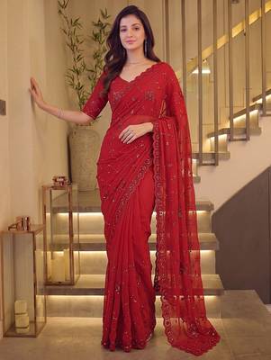 Red designer bidds handwork saree 1