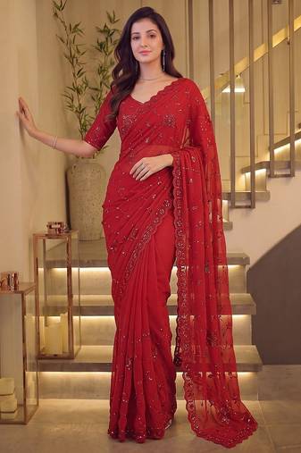 Red designer bidds handwork saree