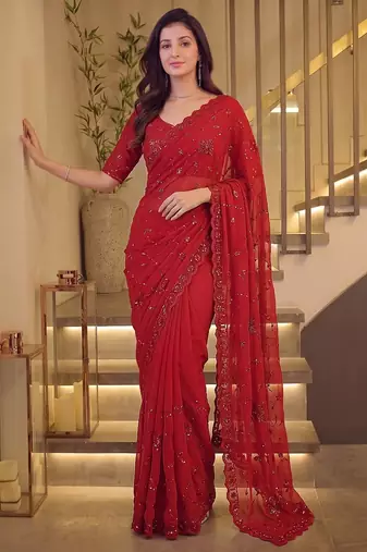 Red designer bidds handwork saree