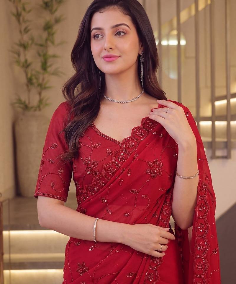 Red designer bidds handwork saree
