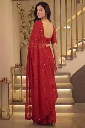 Red designer bidds handwork saree