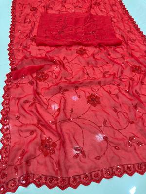 Red designer bidds handwork saree 4