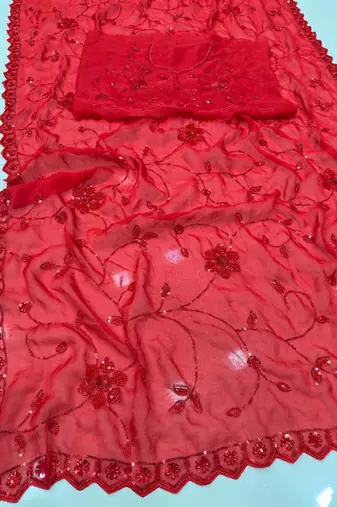 Red designer bidds handwork saree