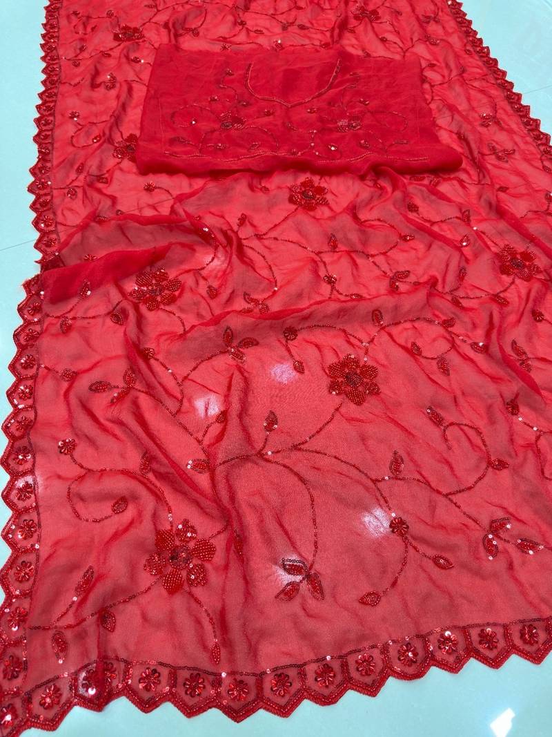 Red designer bidds handwork saree