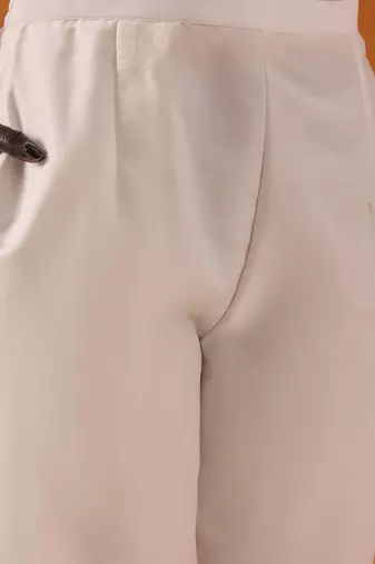 White Floral Embroidered Straight Kurta with Trousers & Dupatta
