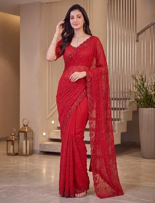 Red designer bidds handwork saree 1