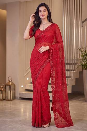 Red designer bidds handwork saree