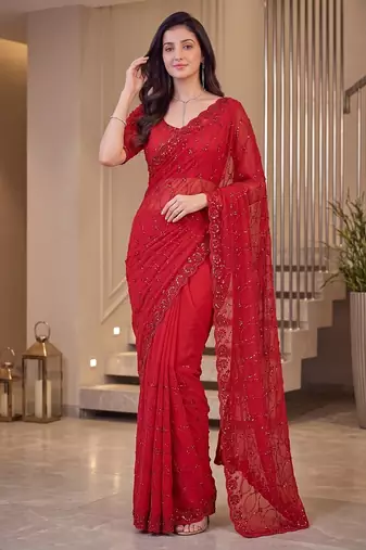 Red designer bidds handwork saree