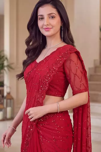 Red designer bidds handwork saree
