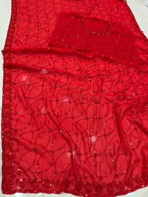 Red designer bidds handwork saree 4