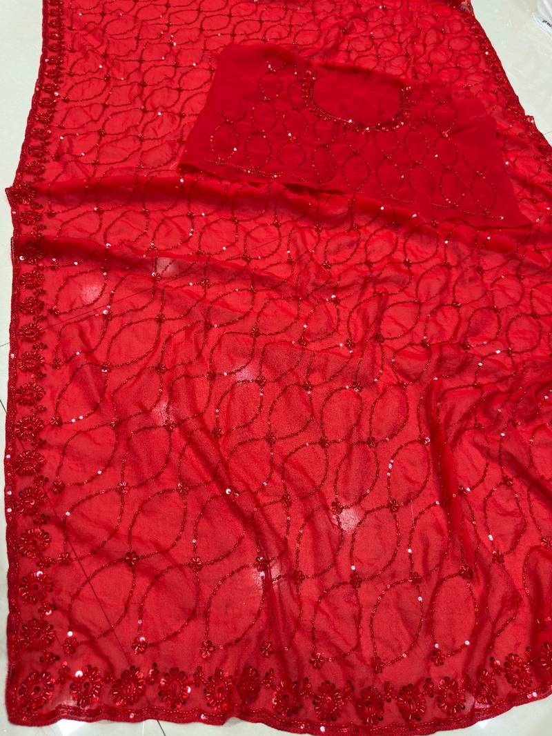 Red designer bidds handwork saree