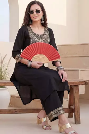 Women Ethnic Motifs Embroidered Regular Thread Work Kurta with Palazzos