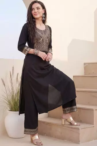 Women Ethnic Motifs Embroidered Regular Thread Work Kurta with Palazzos