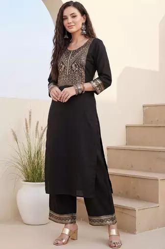 Women Ethnic Motifs Embroidered Regular Thread Work Kurta with Palazzos