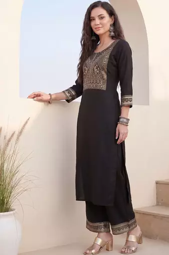Women Ethnic Motifs Embroidered Regular Thread Work Kurta with Palazzos
