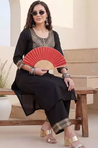 Women Ethnic Motifs Embroidered Regular Thread Work Kurta with Palazzos