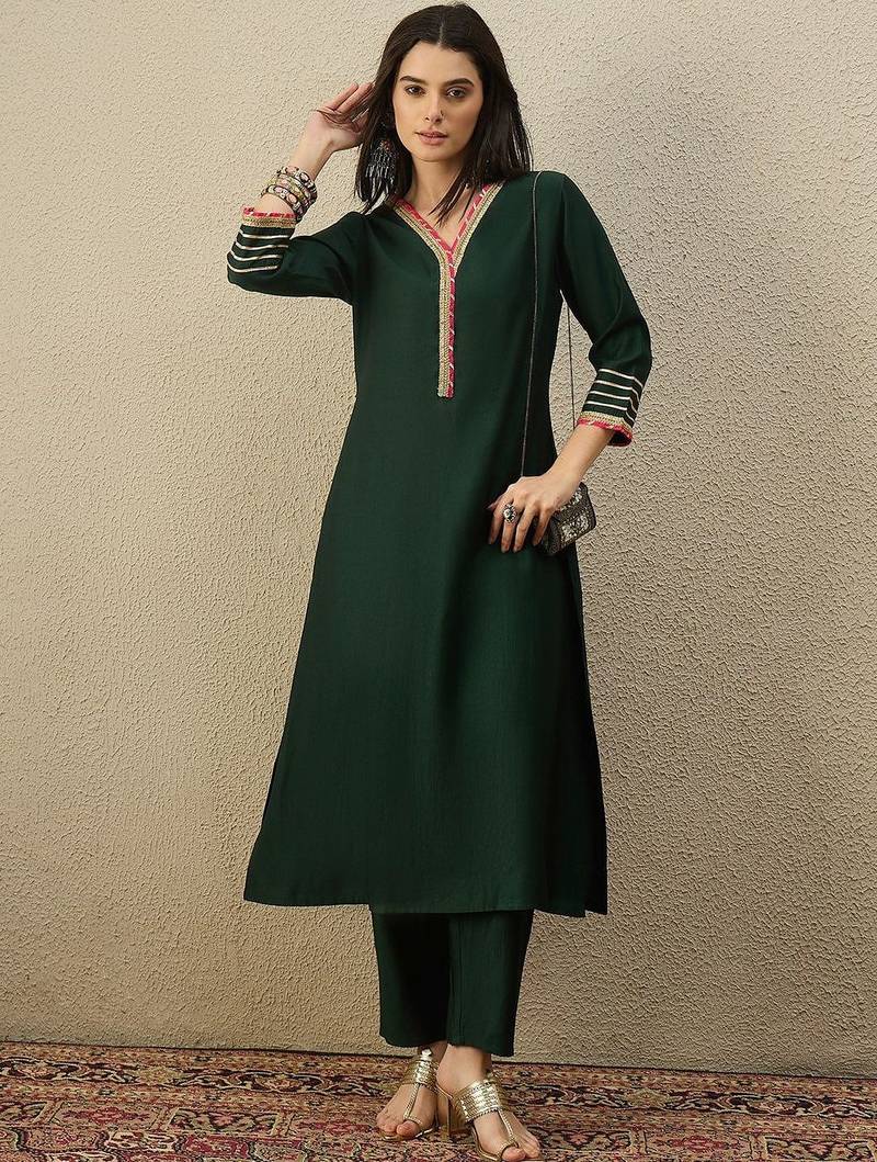 Women Regular Gotta Patti Liva Kurta with Trousers
