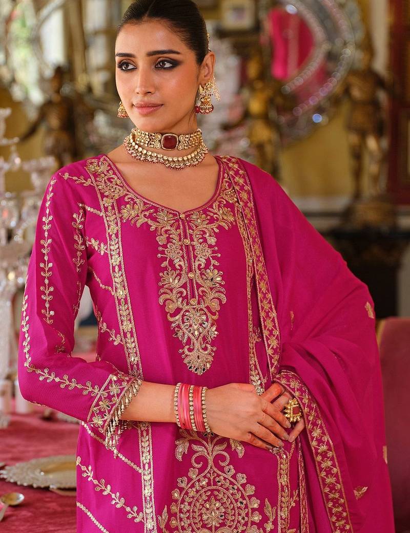Women Ethnic Motifs Embroidered Regular Mirror Work Kurta & Palazzos With Dupatta