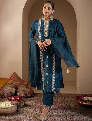 Women Ethnic Motifs Embroidered Regular Sequinned Kurta with Trousers & With Dupatta 2