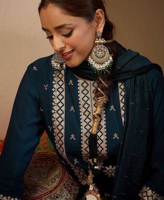 Women Ethnic Motifs Embroidered Regular Sequinned Kurta with Trousers & With Dupatta 3