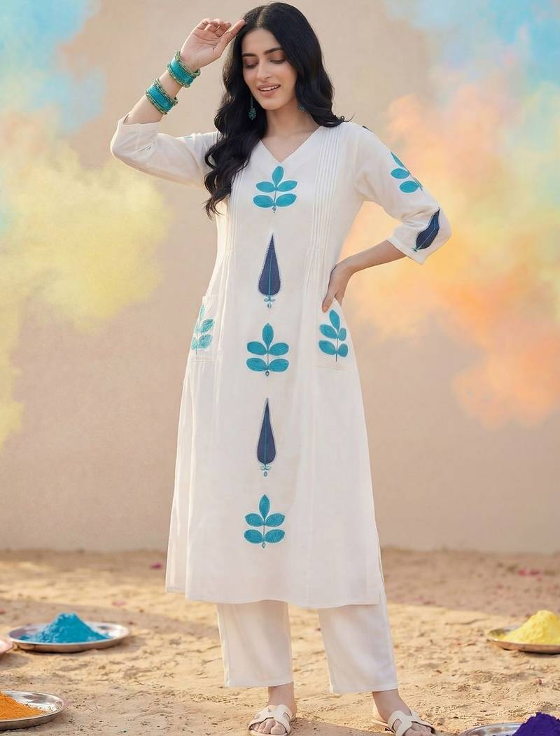 Women Ethnic Motifs Embroidered Regular Pure Cotton Kurta with Trousers