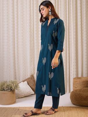 Women Ethnic Motifs Embroidered Regular Thread Work Pure Cotton Kurta with Trousers 5