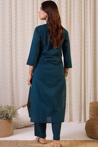 Women Ethnic Motifs Embroidered Regular Thread Work Pure Cotton Kurta with Trousers