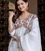 Floral Printed Empire Pure Cotton A-Line Kurta With Trousers & Dupatta