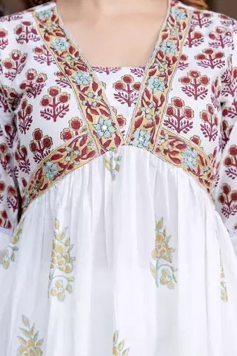 Floral Printed Empire Pure Cotton A-Line Kurta With Trousers & Dupatta