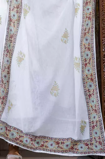 Floral Printed Empire Pure Cotton A-Line Kurta With Trousers & Dupatta
