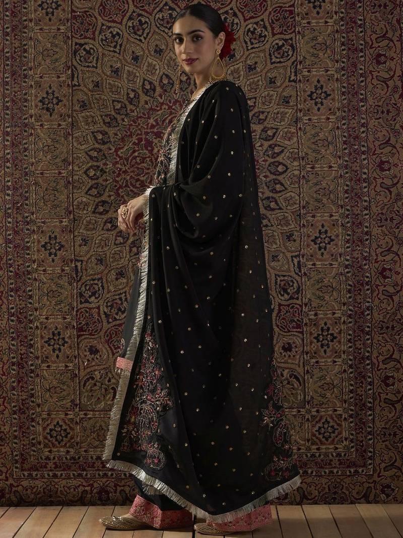 Ethnic Motifs Embroidered Straight Thread Work Kurta With Patiala & Dupatta