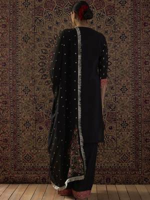 Ethnic Motifs Embroidered Straight Thread Work Kurta With Patiala & Dupatta 6