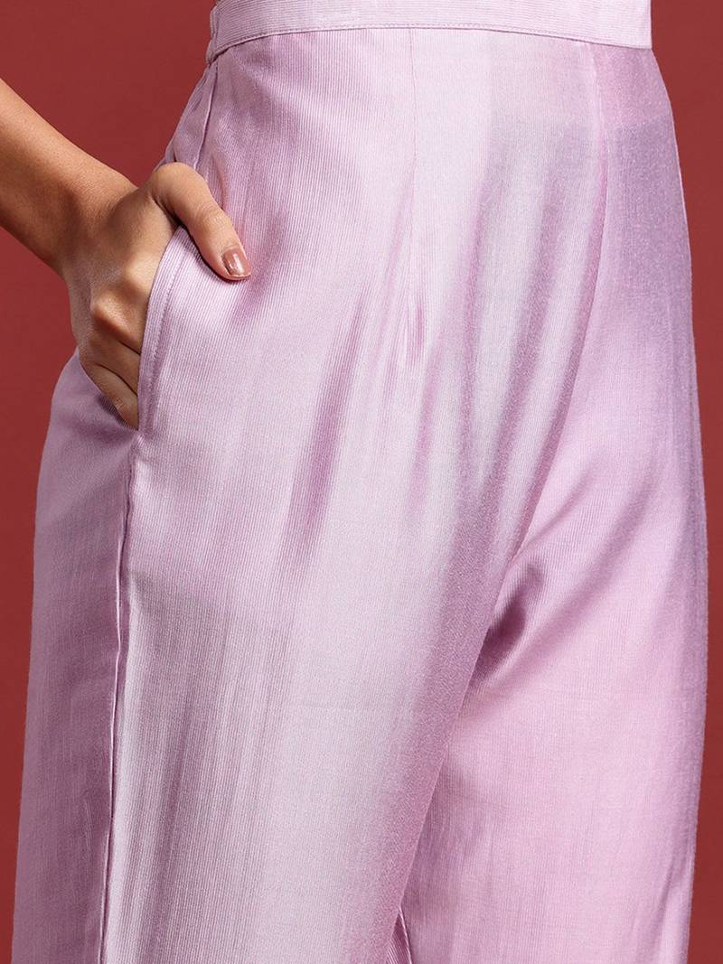 Floral Embroidered Liva Kurta With Trousers & Dupatta