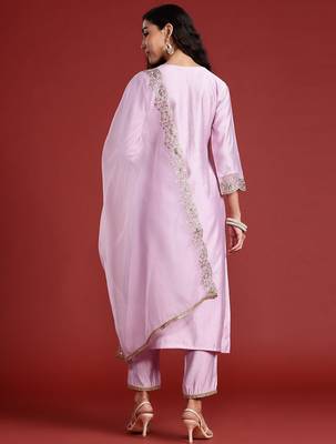 Floral Embroidered Liva Kurta With Trousers & Dupatta 7