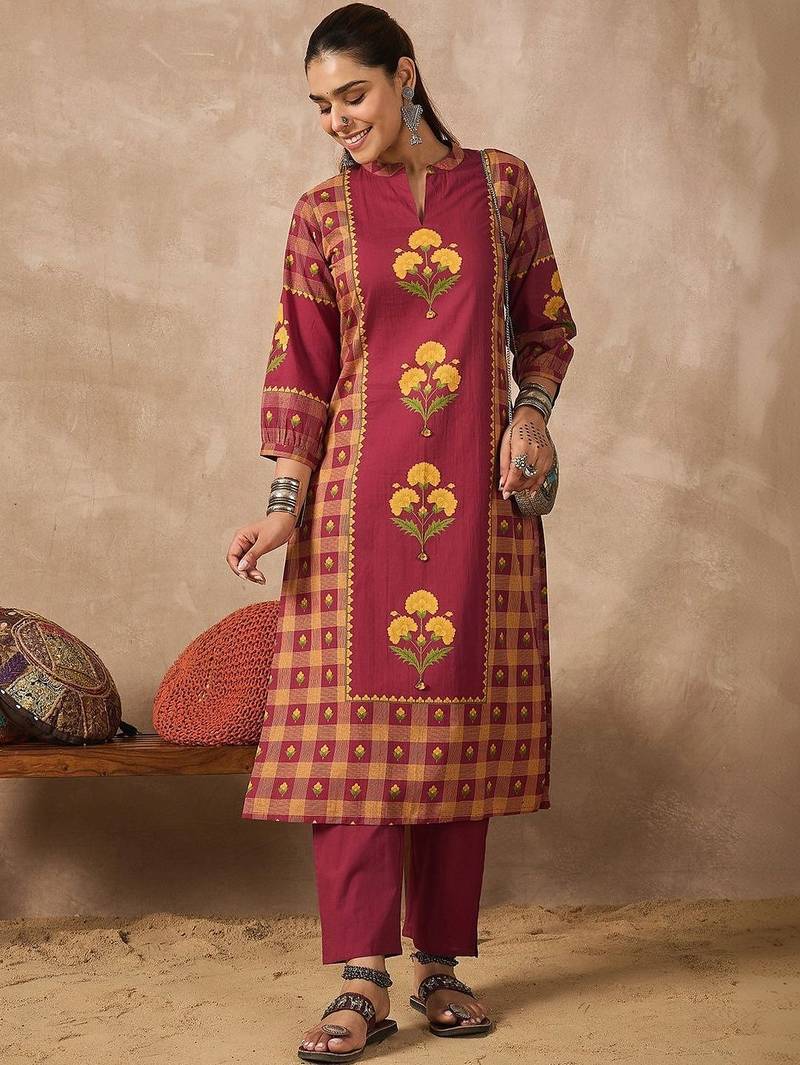 Women Ethnic Motifs Printed Regular Pure Cotton Kurta with Trousers