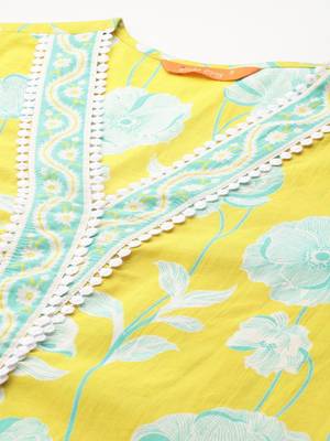 Women Floral Printed Regular Pure Cotton Kurta with Trousers & With Dupatta 2