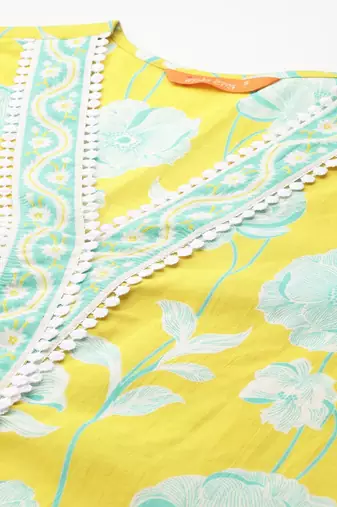 Women Floral Printed Regular Pure Cotton Kurta with Trousers & With Dupatta