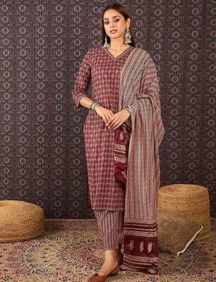 Ethnic Motifs Printed Sequinned Pure Cotton Kurta With Trousers & Dupatta 2