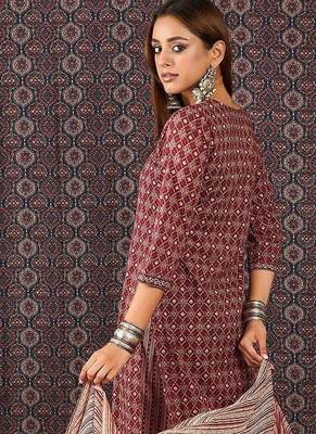 Ethnic Motifs Printed Sequinned Pure Cotton Kurta With Trousers & Dupatta 5