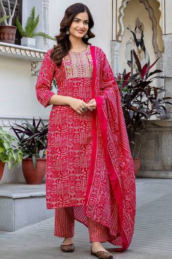Women Ethnic Motifs Printed Regular  Cotton Kurta with Trousers & With Dupatta