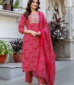 Women Ethnic Motifs Printed Regular Pure Cotton Kurta with Trousers & With Dupatta